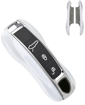 SANRILY Key Fob Replacement Cover for Porsche Cayenne 911 Taycan Panamera 2020 Keyless Entry Remote Key Case ABS Plastic Key Protector Shell White