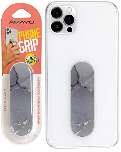 Amayo Handy Fingerhalter Dünn – Handy Ring & Griff Selbstklebend – Phone Grip Smartphone – Fingerhalterung Handy mit Ständer – Sicherer Halt für iPhone & Android - (Marmor Serie - Grau)
