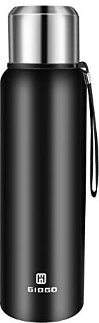 Vacuum Insulated Flask 1500ml/50oz with Cup lid Stainless Steel Thermo Water Flasks Leakproof Keep Coffee hot&Cold Drink Bottle.(Black,1500ml)