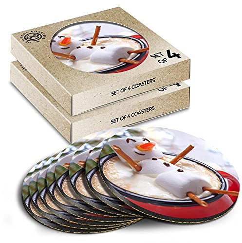8 x Eco Boxed Cork Coasters - Marshmallow Man Hot Tub Chocolate Drink Cup Mug Glass Table Mat #16701