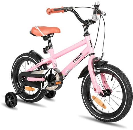 STITCH Bicicleta Infantil 16 Pulgadas Rosa Claro para Niños y Niñas de 4, 5 6 y 7 Años Kids Bike con Estabilizadores y Frenos de Mano 85% Montada…