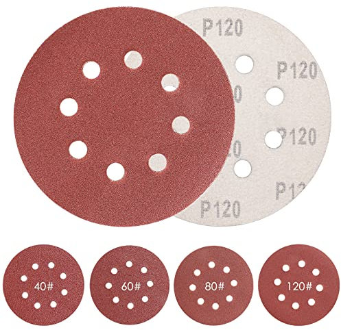 Sruhrak Schleifpapier 125mm Klett 20 X 40/60/80/120 Körnung 8 Loch Schleifscheiben 125mm klett für Exzenterschleifer (80 Stück)