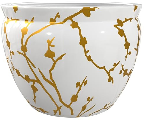 Red Lantern 12 Gold Branches Fishbowl Planter or Cachepot for Indoor/Outdoor Use in Garden Entryway Living Room Boho Eclectic Modern Contemporary Classic Traditional Style Decor
