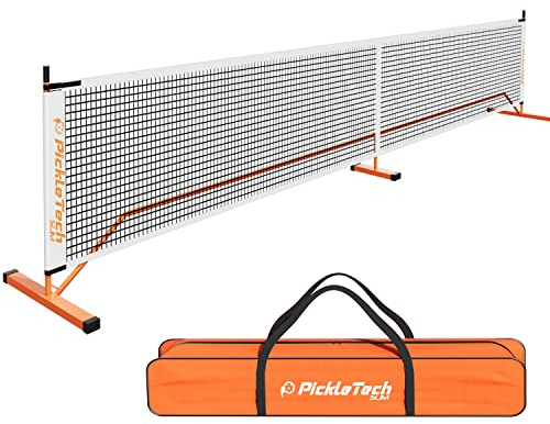 PICKLETECH - Tragbares Pickleball-Netz Slim 4.0-6,7 m - Turniernetz - Widerstandsfähig - Mit Tragetasche - Profi Pickleball-Ausrüstung - Spielfeld-Set
