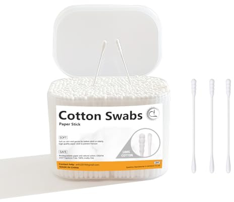 1000 Count Mini Cotton Swabs, Spiral/Round Cotton Swab with Paper Stick for Personal Care and Cleaning