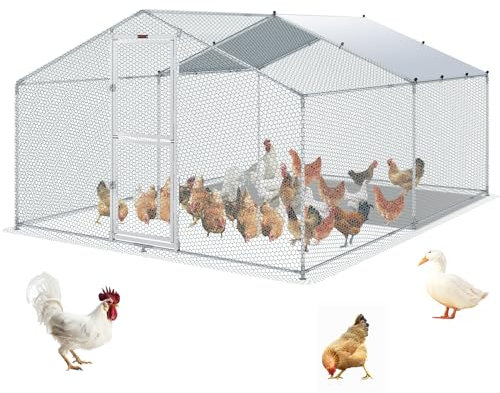 VEVOR Hühnerstall, 4 x 3 x 2 m Hühnerhaus Freilaufgehege mit Sonnenschutzdach PE-Plane, Stahl Kleintierstall Hühnerhaus Dach Geflügelstall Hühnerkäfig für Hühner, Enten, Gänse, Kaninchenn usw.