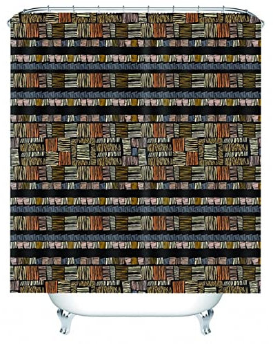 Whoiy Duschvorhang Polyester, Duschrollo Um Die Ecke 165X180cm Duschvorhänge Gittermuster Braun Waschbar Wasserdicht