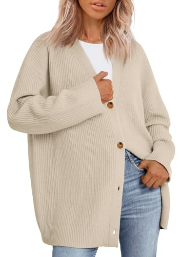 LILLUSORY Women Oversized Cardigan Sweater 2025 Fall Outfits Cloth Fashion V Neck Knit Button Front Casual Trendy Tops Apricot Small