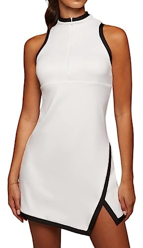 Robe Polo de Golf et de Tennis Sans Manches pour Femmes V Neck Zip Up Lightweight Quick Dry Ladies Athletic Dresses (Robe D'athlétisme pour Dames) (Color : White, Size : S)