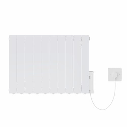 NRG 1800W Electric Oil Filled Radiator Wall Mounted Oil Filled Heater, LCD Display Portable Heater with Adjustable Thermostat and Timer for Home Use – White
