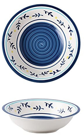 ZzzaNa Plato de Cena de cerámica de Estilo palaciego, Plato Hondo Grande con Estampado de Flores for Ensalada, tazón de Sopa de Fideos for Restaurante Cuencos