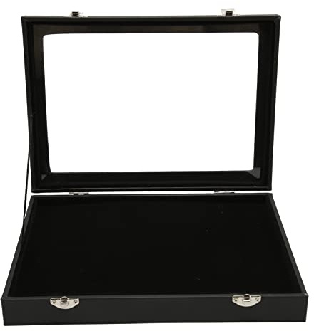 Shadow Box Medal, Dustproof Transparent Glass Lid Black Pin Display Case Travel Shadow Box, Badge Storage Box with Lock Buckle for Brooch Bar Jewelry Collection