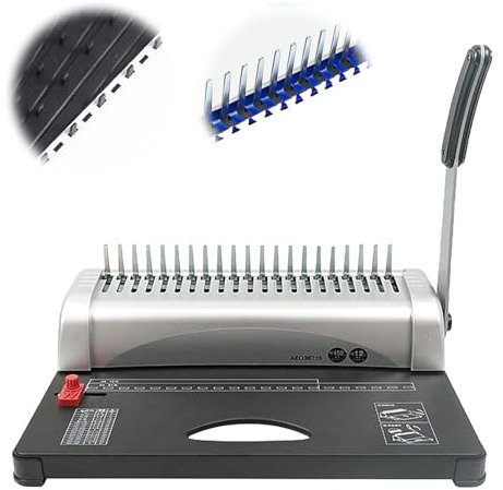 json2xml Kammbindemaschine und Dokumentenstanzmaschine, bindet bis zu 450 Blatt/Lochkapazität von 12 Blatt, 21-Loch-Kammbindegerät – 3/4/5 mm verstellbare Kantenführung, für Letter-Format/A4/A5