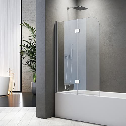Duschwand für Badewanne Faltbar 120 x 140 cm Badewannenfaltwand 2 teilig Duschfaltwand für Badewanne aus gehärtetem Sicherheitsglas mit NANO Beschichtung