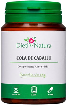 Dieti Natura Cola de Caballo 200 Cápsulas - Diuréticos para la Retención de Líquidos - Promueve la Síntesis de Colágeno - Rico en Sílice y Oligoelementos - Garantía sin OMG