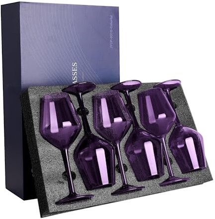 COOKY.D Tritan Verres À Vin De Couleur Plastique 425ml/15 Oz Long Tige Verrerie Multicolore Incassable Drinkware Mariage Housewarming Cadeau Pour Vin Blanc Rouge,Set De 6 Violet
