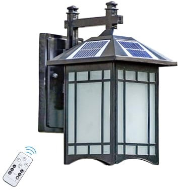 LUOYAOB Außenwandleuchten Dimmbare Solar-Wandleuchte for draußen Vintage Solar-Wandlaterne mit Fernbedienung Wasserdichtes Aluminium mit Lichtsensor Dämmerung Auto On/Off for Garten (Color : Zwart)