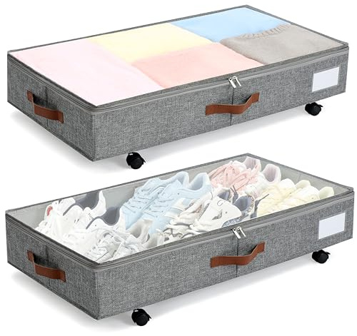 KitHreo Unterbettkommode mit Rollen, 2 Stück Unterbett-Aufbewahrungsbehälter, rollender Unterbett-Organizer, große Kapazität, einfache Montage, stabil, Schubladen unter dem Bett auf Rädern für (Grey)