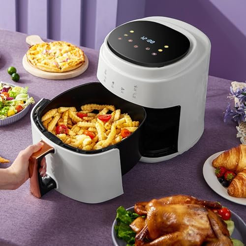 Freidora de Aire Multifuncional Freidora de Aire Inteligente de 8L, freidora eléctrica Blanca multifunción para el hogar, Sistema de Control táctil LCD, Tiempo y Temperatura Ajustable
