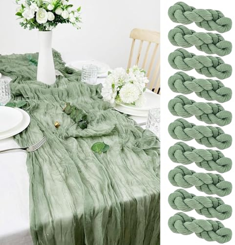 Salbeigrün Seihtuch Tischläufer, Boho Transparent Gaze Tischläufer, Boho Hochzeit Deko 90x300 cm 10 Stück
