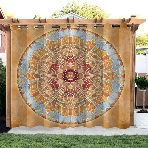 SYHIEGO Mandala Vorhang Outdoor Gelb Vorhänge Wasserdicht 2er Set Outdoor Vorhang mit Ösen Wetterfest Vorhang Pavillon Outdoor Gardinen für Balkon Terrasse,178x213cm
