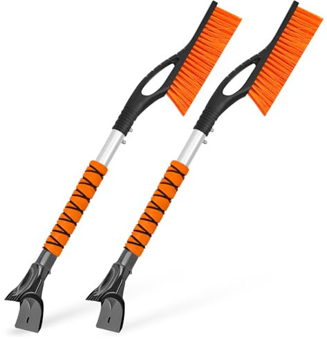DAYOOH Eiskratzer Auto mit Besen Schneebesen Abnehmbarer Lang mit große Kante Borsten Ergonomischem Schaumstoffgriff für Auto Orange 2Packen