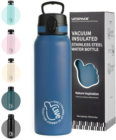 UZSPACE Borraccia termica per bambini, 700 ml, isolata in acciaio inox, con apertura a 1 clic, 100% a prova di perdite, per scuola, fitness, palestra, attività all'aperto, blu oceano