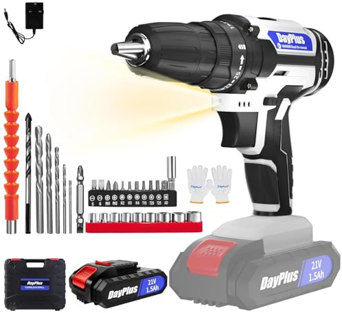 21v Cordless Drill and Screwdriver Set with 25+1 Torque, 1.5ah li-ion Battery, Fast Charger, 2-Gear Combi Drill, Safety Lock,3/8 Chuck Drill Driver kit 45N.M