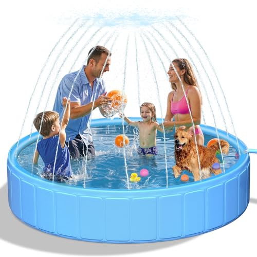 artcool 97 Extra Large Thicken Dog Pool for Large Dogs,Non-Slip Kiddie Pool Hard Plastic,2-in-1 Foldable Sprinkler Kids Pools,Portable Swimming Pools for Kids and Pets