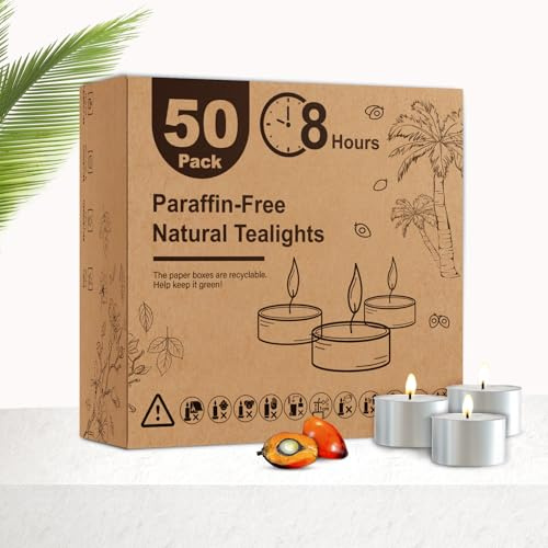 Hypmis Confezione di lumini 50 pezzi – 8 ore di combustione, Candele non profumate per Shabbat, matrimoni, Natale, decorazione della casa