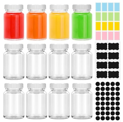 12 Piezas mini Botellas de Cristal,Shots Botellitas,60ml Botes Vidrio Pequeños con Tapa,Botes Pequeños de Cristal para Rellenar Reutilizables para Jugos