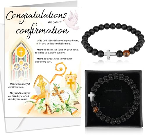 HOWAF Biglietto regalo per cresima per ragazzi, biglietti di auguri per cresima, biglietto di conferma d'oro e braccialetto a croce per figlio, nipote, fratello, cerimonia, benedizione del Signore