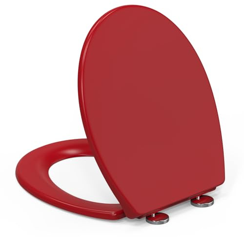 YEAUPE PRO Toilettendeckel mit Absenkautomatik, WC Sitz O Form mit Soft-Close, Rot Klodeckel mit Quick-Release Funktion für Einfach Reinigung, Toilettensitz Extra Stabil (150 kg), 44,6 x 37,2 cm