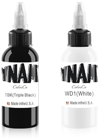 2 Flaschen Tattoo-Tinte, reine schwarze Tinte - helle weiße Tattoo-Tinte für menschliche Tätowierungen oder experimentelle Haut, schwarz plus weiß (30 ml)