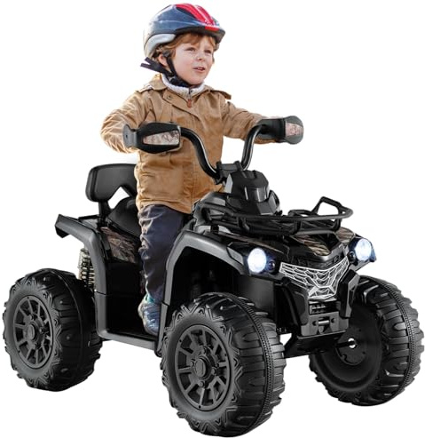 Maxmass 12V Electric Kids Quad Bike, Children Ride on ATV with Music, Lights, MP3, USB, Storage Basket, Forward and Backward, Battery Powered Electric Vehicle Toy Car for 3-8 Years Old (Black)