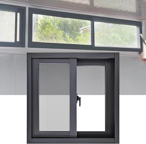 Kellerfenster 60x40 mit Insektenschutz Belüftungsfenster Horizontale Schiebefenster aus Aluminium Ersatzfenster aus Gehärtetem Glass für Schuppen Küchen(Gray,WxH 42x16in/105x40cm)