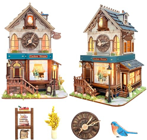 Spilay Miniatur Haus, Cuckoo House DIY Miniature House mit LED-Licht, 3D Holz Puppenhaus Bastelset zum Entspannen & als Deko - Kreatives Geschenk (Weihnachten, Valentinstag, Geburtstag)