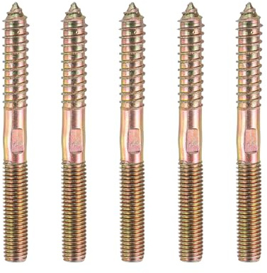 sourcing map 5 Pcs M10x100 Hanger Bolts, Carbon Steel Double Headed Self-Tapping Wood Dowel Screws for Wood Joint Furniture Legs, Color Zinc