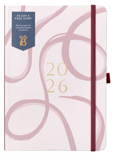 Busy B - A5 Terminkalender 2026 - Tagesplaner für Schüler, Berufstätige und Lehrer - Pinkes Schleifenmuster mit Goldfolieverzierung, elastischem Schließband und Lesebändchen