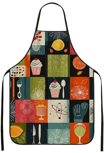 Delantal de cocina colorido para cocinar, divertido diseño retro de alimentos, delantal lavable con diseño culinario vibrante para parrilla, Con color, 24x31 Inch