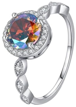 Ringe Frauen Weissgold 14K, Verlobungsring Damen Set Runden mit Bunt Granat Größe 58 (18.5)