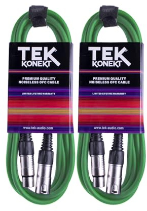 Premium XLR Cable for a Clear Audio Signal with Balanced Male to Female Microphone Lead, plus Cable Tie, for professional DJ, stage and studio (Green, 2 x 3m)