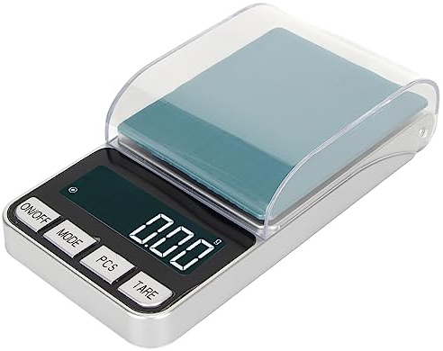 Schmuckwaage, digitale Taschenwaage, 200 g, 0,01 g, hochgenaue Präzisionswaage mit Hintergrundbeleuchtung, Display, Windschutz zum Kochen, Medizin, Schmuck, ABS, Edelstahl, 14,2 x