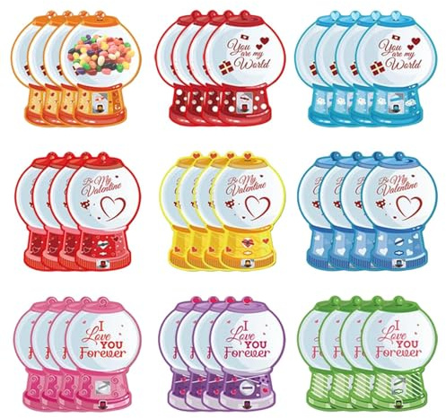 Tarjeta dispensadora de dulces de San Valentín – Mini máquina de chicles, 36 piezas de máquinas de chicle, tarjetas de golosinas, juego de soporte festivo para bricolaje, aula, reunión familiar