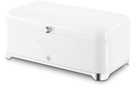 Swan Solace 16L Bread Bin, Large Capacity, Worktop Kitchen Storage, Suitable for Loaves, Rolls and Bakes, Lift Up Hinged Lid, Easy Clean and Durable, H16.6 x W44 x D22cm, White, SWKA18540WHT