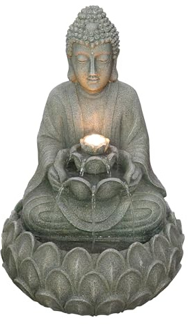 Dehner Gartenbrunnen Yoga, Outdoor-Brunnen, mit LED-Beleuchtung, solarfähig, ca.36,5x55x36,5 cm, Polyresin, grau