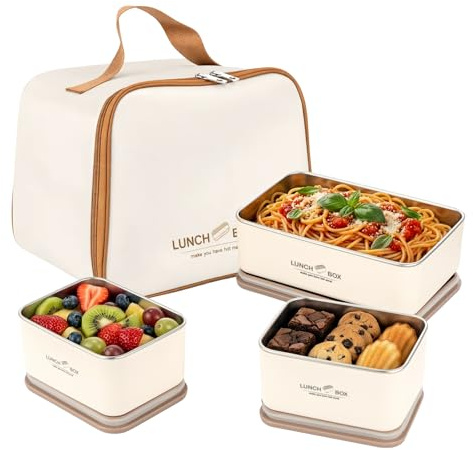 EVERGOODS Lunch Box Set for Adults, Bento Box Lunch Box with Insulated Lunch Bag, Leak Proof Lunch Box Adults with Containers, Lunch Box and Bag for Work Travel (600ML*2+1200ML)