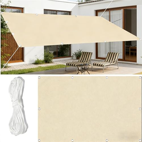 Impermeable Toldo 250 x 660 cm Impermeable Protección UV, Rectangular Toldos Exterior Terraza, Lona de Sombra Poliéster, Prueba de Viento para Patio, Exteriores Jardín, Amarillo Arena