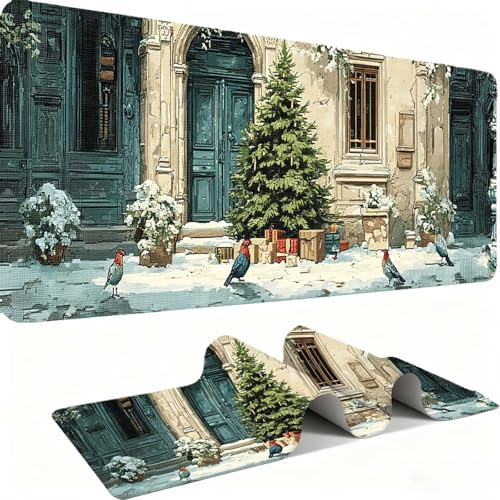 Tapis de Souris 600x300mm Tapis Souris Gamer, Mousepad de Bureau Ultra Mince Base en Caoutchouc Antidérapante Lavable Vitesse précision Améliorées pour PC, Ordinateur, Travail-Paysage De Noël C0P-410