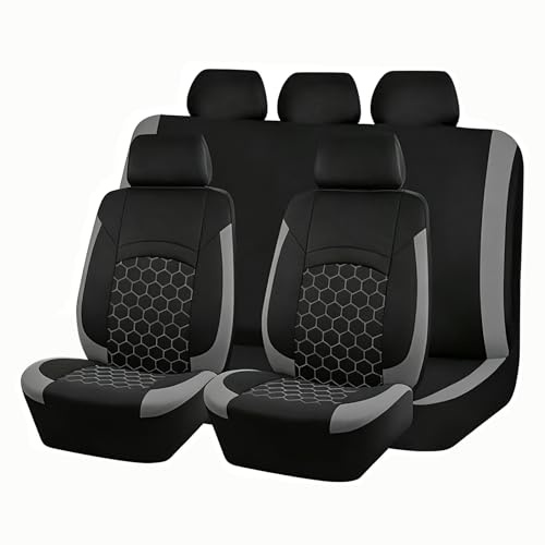 Mulcort Universal Car Seat Covers 9PCS PU Leather Front and Rear Seat Protectors with Airbag Compatible Design for Most Cars All Seasons (Grey)